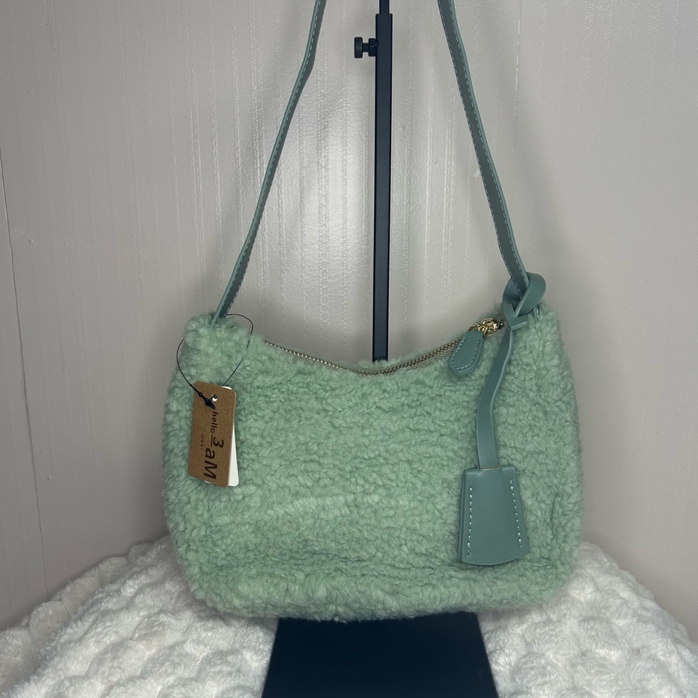 3am Forever Mint Green Sherpa Shoulder Bag